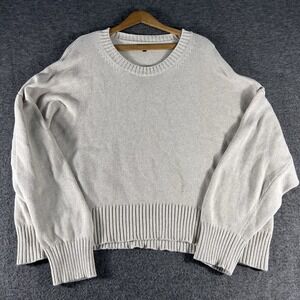 Quince Women 100% Organic Cotton Fisherman Cropped Crew Sweater Beige Size XL OS